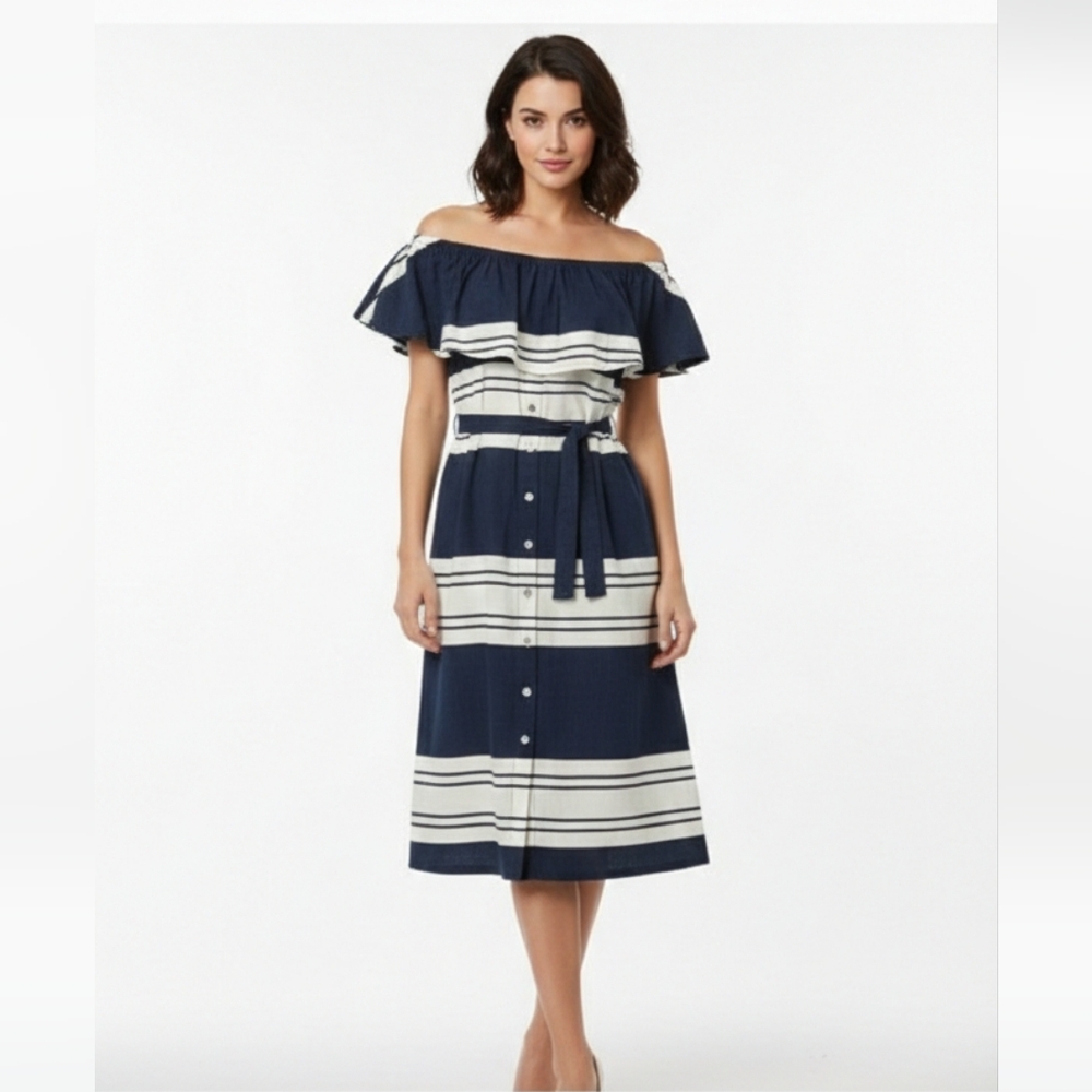 Faithful the Brand Dress Majorca Maxi Claremont Stripe Blue White XS NWT